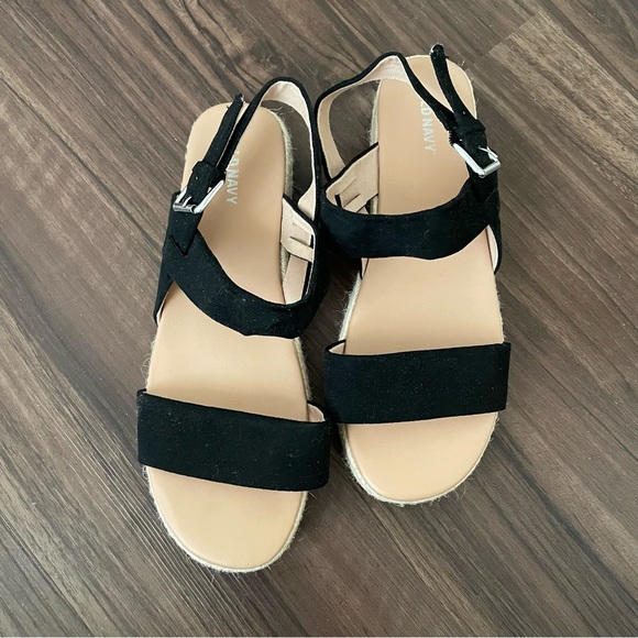 Old Navy Faux-suede Espadrille Flatform Sandals in black size 8 - Picture 7 of 11